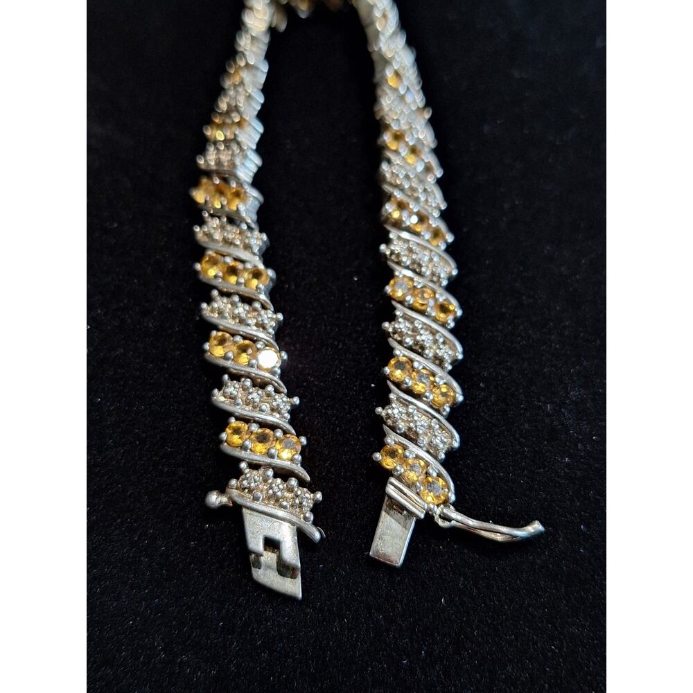 Vintage 925 Sterling Silver Natural Citrine Wave Link Bracelet 7.5" 26g
